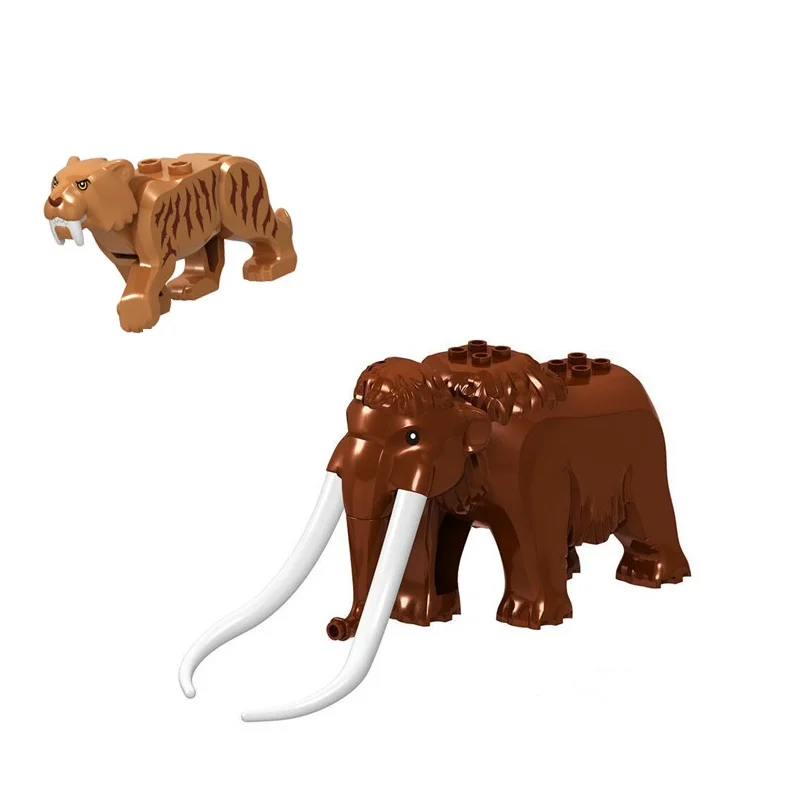 

Jurassic Animals Smilodon Mammoth Model Building Blocks DIY Educational Movie Elephant Bricks Toys For Children