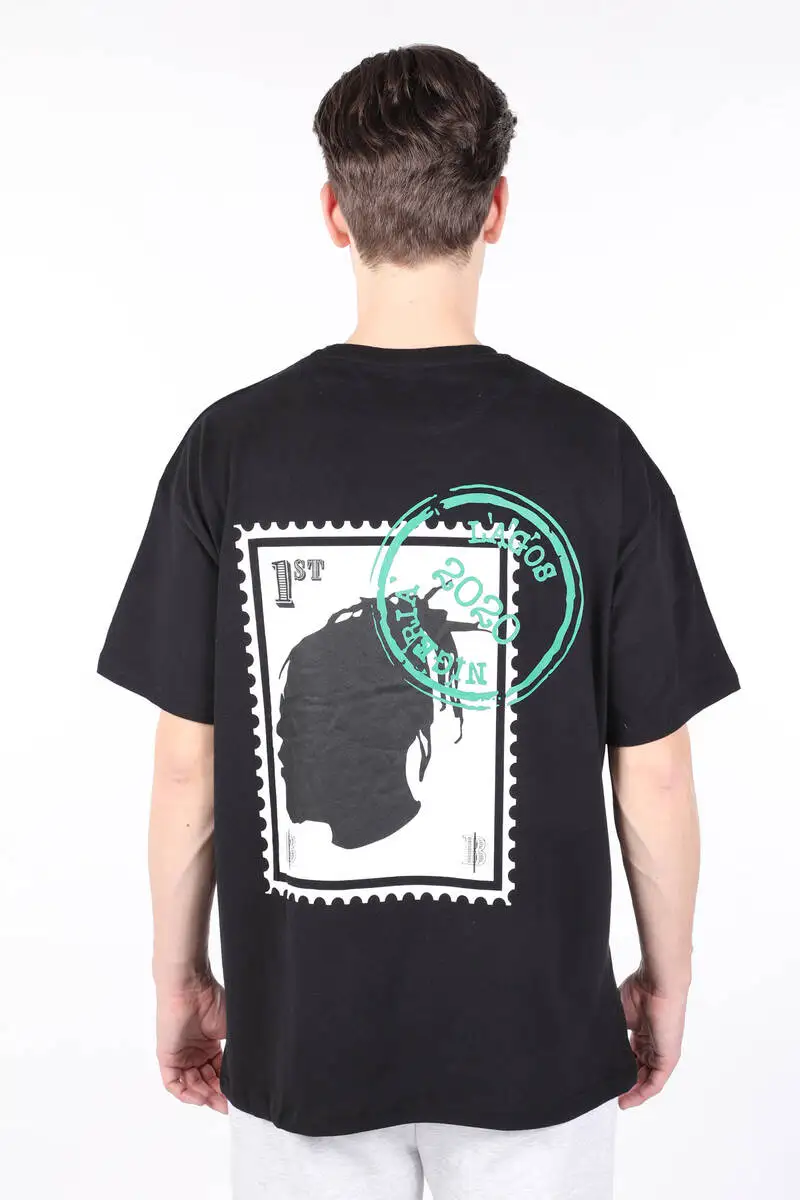 

Mens Black Back Burna Oversized Printed Crew Neck T-shirt