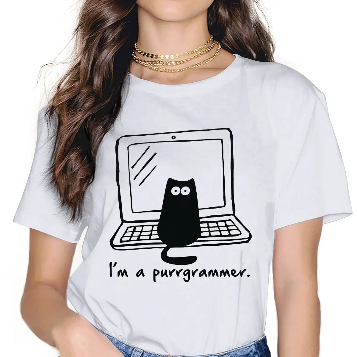 

I'm a Purrgrammer Women Clothing Cat Moggy Cartoon Cute Kitten Alley Animal Graphic Female Tshirts Vintage Graphic Loose Tops