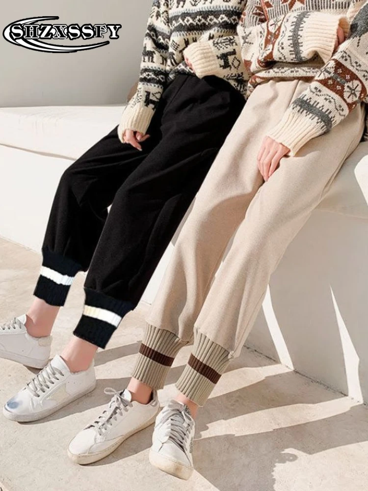 

Women's Warm Pants Thicken Casual Elastic Waist Wide Leg Pant Solid Knitting Harem Pants Oversized Autumn Winter Pants for Women