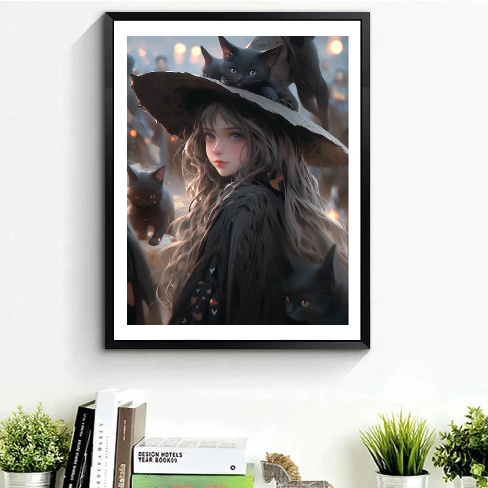 5D алмазная живопись &quotсделай сам&quot кот Ведьма полная круглая вышивка крестиком