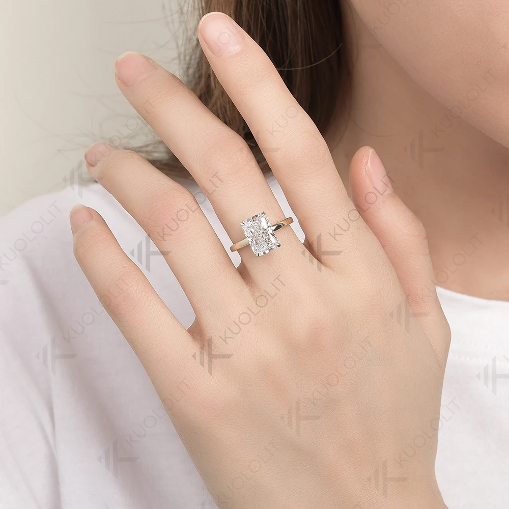 Кольца Kuololit с муассанитом 4 карата для женщин двухцветные однотонные из желтого