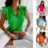 2022 new women solid color summer clothes ruffles sting tops for ladies fashion loose style clothes 3 colors drop shipping