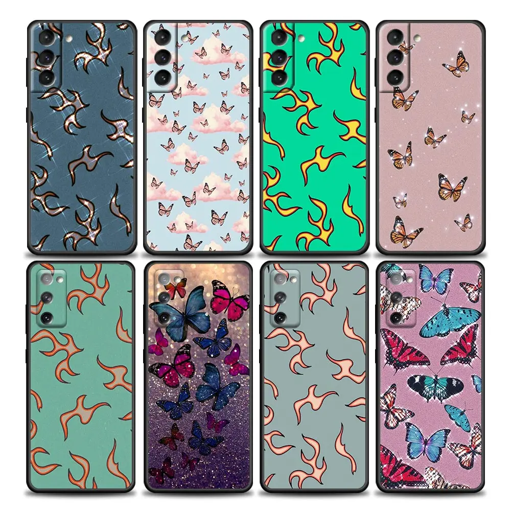 

Fashion Multi Color Fire Butterfly Phone Case for Samsung Galaxy S7 S8 S9 S10e S21 S20 Fe Plus Note 20 Ultra 5G Soft Silicone
