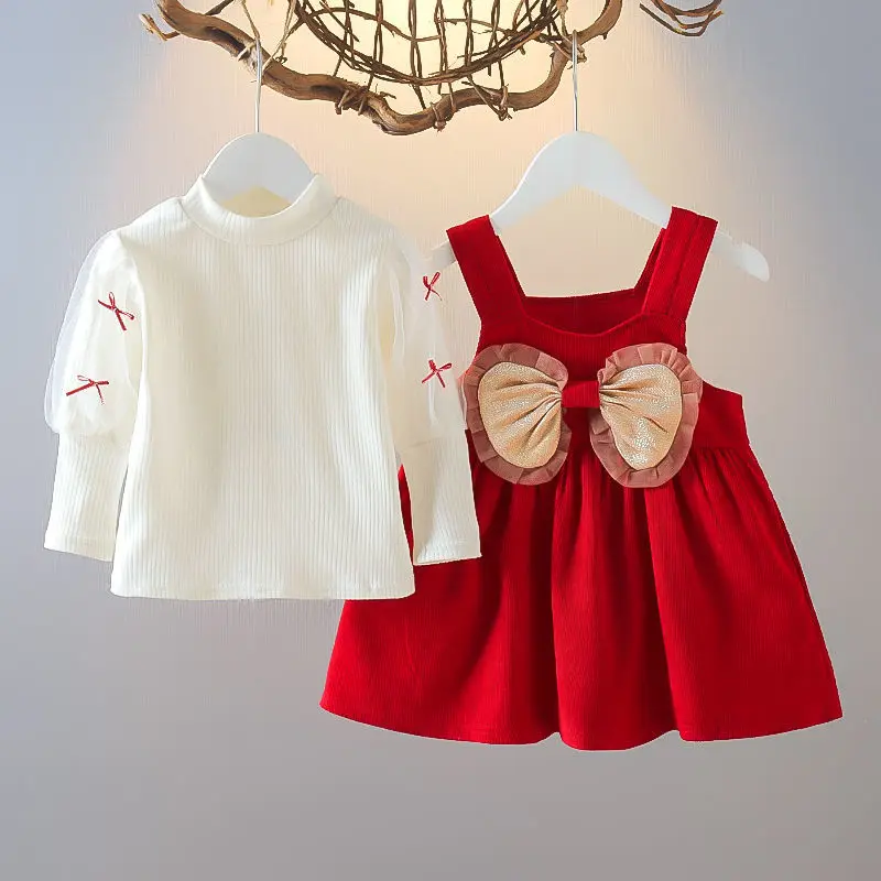 

Платье для девочек из двух предметов на весну и осень, Новое Детское платье для маленьких девочек в Корейском стиле, платье принцессы на бретелях с длинным рукавом, бесплатная доставка