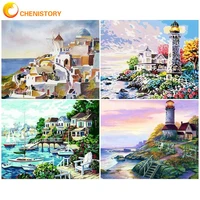 chenistory acrylic paint by numbers kill time decorative paintings town seaside number painting wall art unique gift