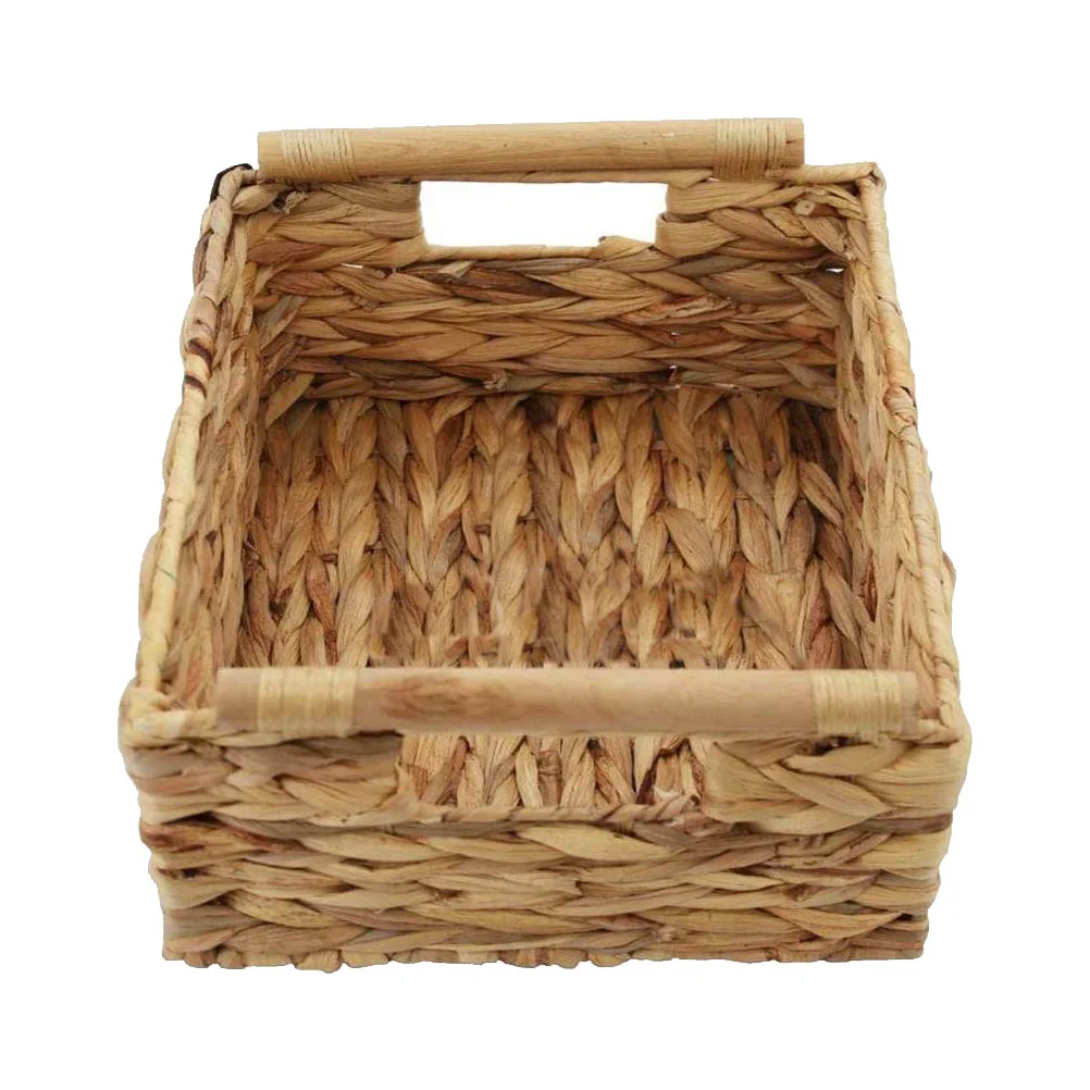 

Handled Storage Basket Uncovered Toiletries Holder Decorative Rattan Woven Basket