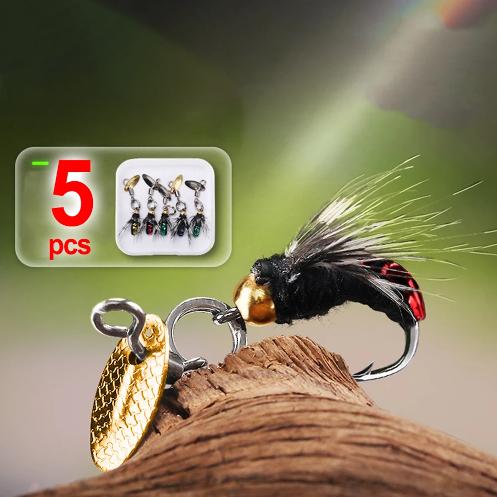 

5pc Goods For Fishing Fly Hooks Flies Insect Lures Bait Fly Fishing Decoy Bait Sequins Fishhook Fishing Accessories