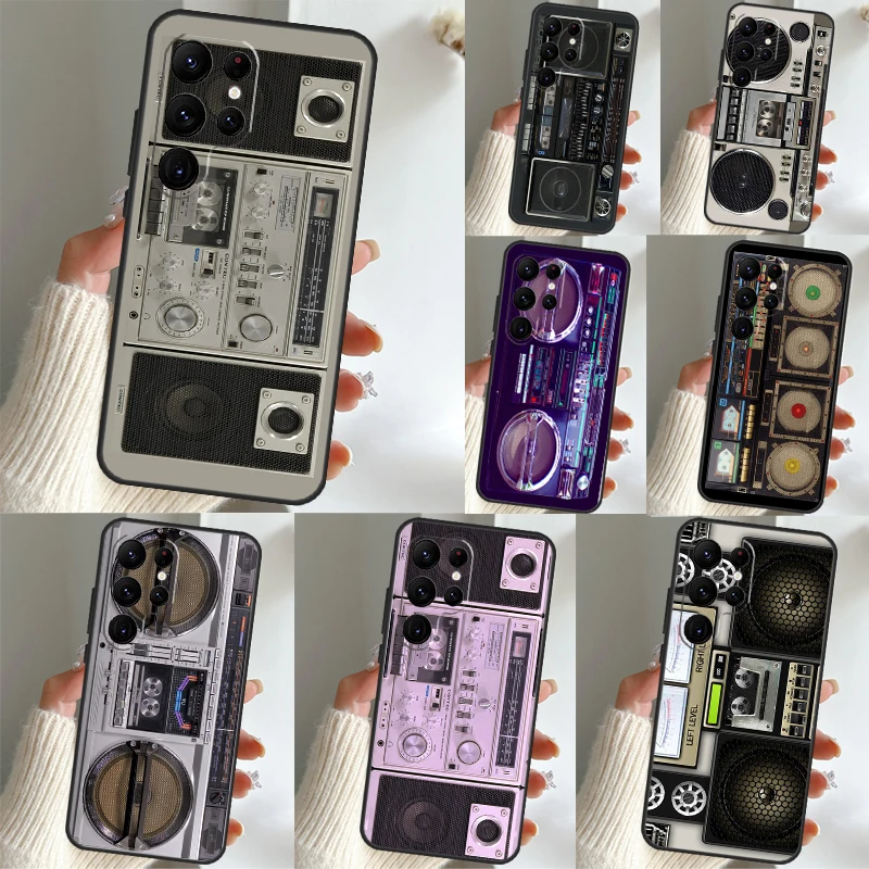 Retro Black Boombox Phone Case For Samsung Galaxy S22 Ultra S21 S20 FE S9 S10 Plus Note 10 20 S23 Ultra Cover