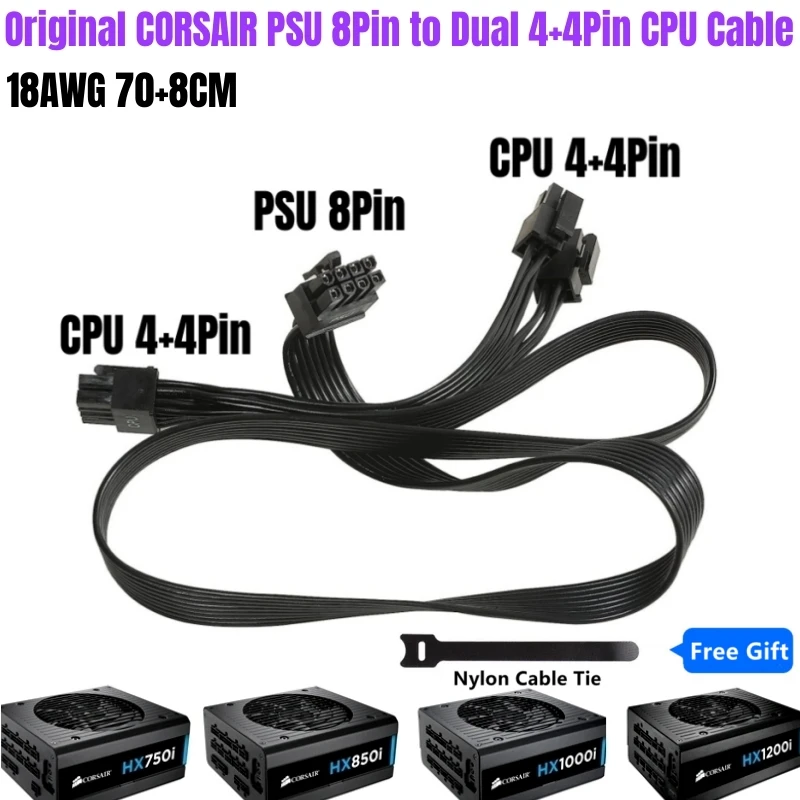 

Original PSU 8Pin to 2x 8Pin 4+4Pin CORSAIR Dual CPU Cable P4 ATX 12V for HX750i HX850i HX1000i HX1200i Modular Power 18AWG 70CM