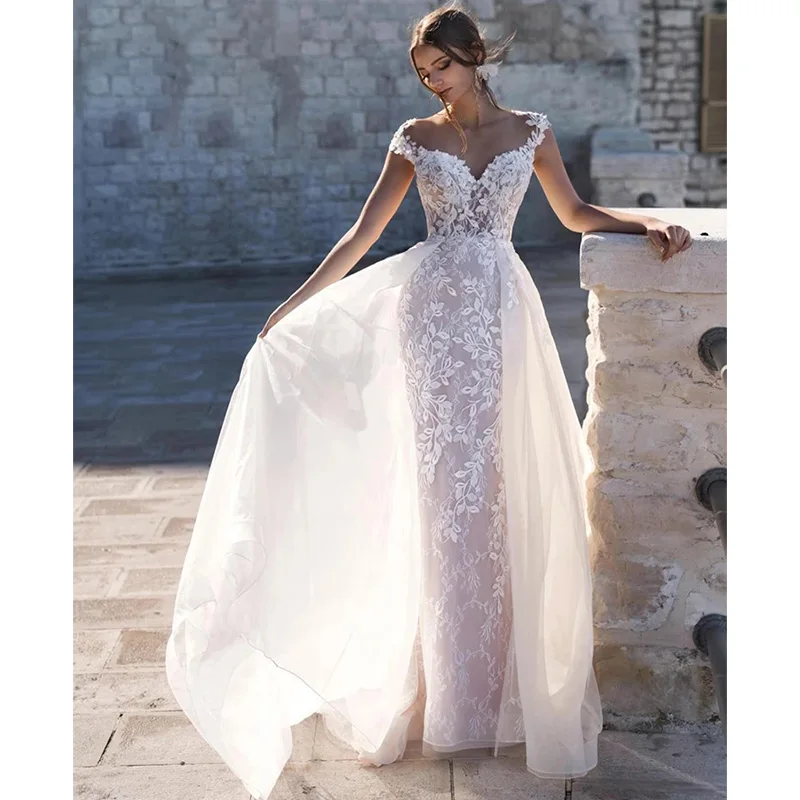 

Vestidos Elegantes Para Mujer 2022 новейшее женское свадебное платье, невеста, с открытой спиной коротким рукавом Переводные картинки, сексуальная Роскошн...