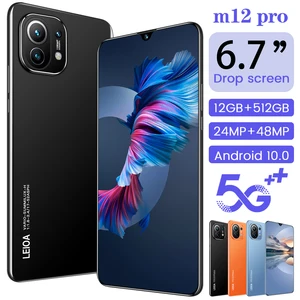new global version m12 pro 6 7 inch smartphone full screen 6800mah 10 core 2448mp 12512gb dual sim cellphones celular 5g phone free global shipping