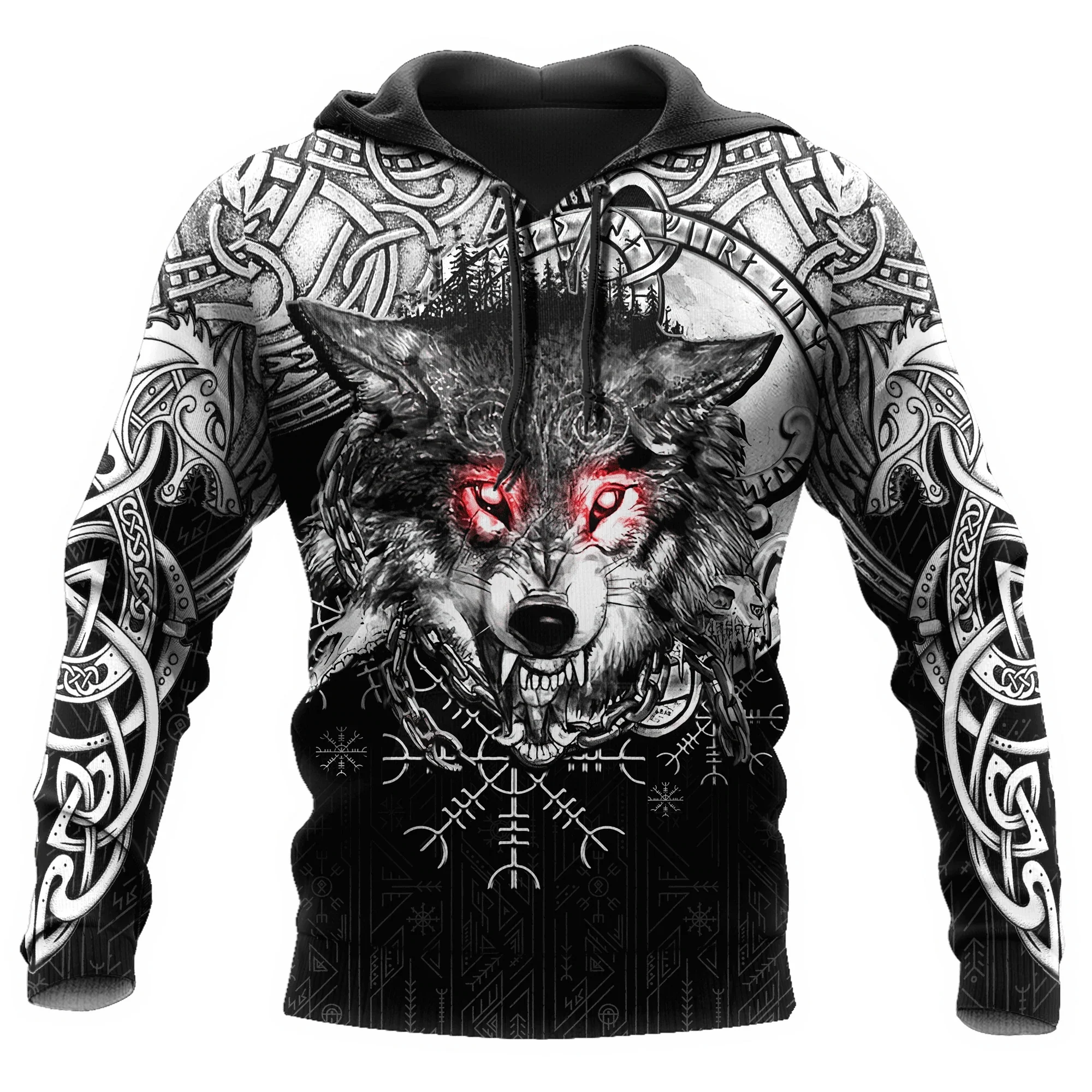 

Viking Wolf Tattoo Vegvisir Black White 3D All Over Printed Men's Hoodie & Sweatshirt Unisex Casual Autumn Tracksuits