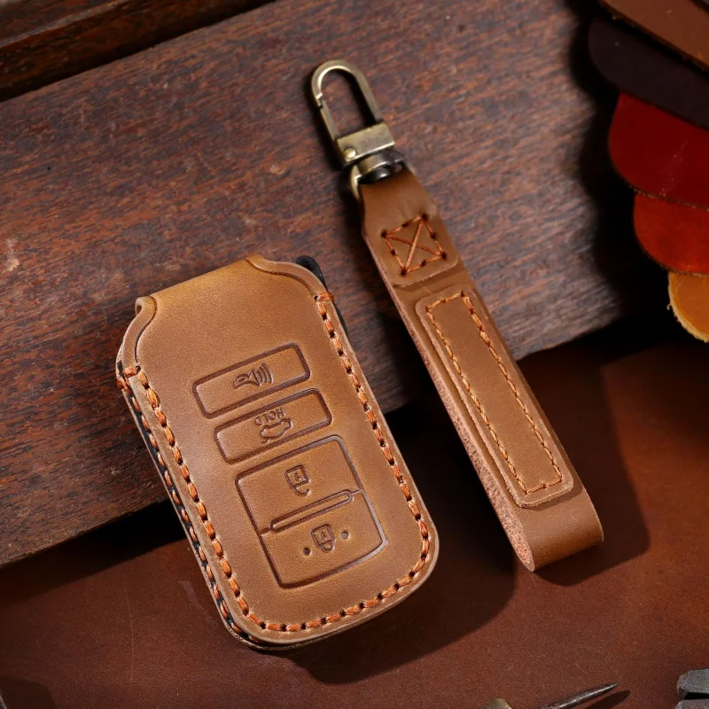 

for Luxury Leather Car Key Case Cover Fob Protect for Kia 4 Button Sorento K900 K7 Cadenza Accessories Keychain Holder Shell Bag