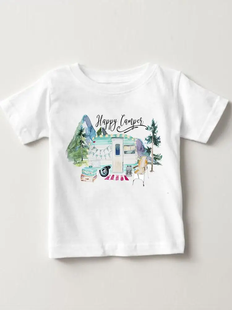 

Short Sleeve Camper Lovely Adventure Fashion Kids Tees Tops O-neck Girls Boys Summer Cartoon Outfits T-shirts Children Clothes