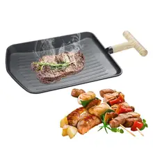 Barbecue Plate Shovel Shape Rectangular Griddle Pan Skillet With Wooden Handle Nonstick Griddle Frying Pan For Stovetop Grilling