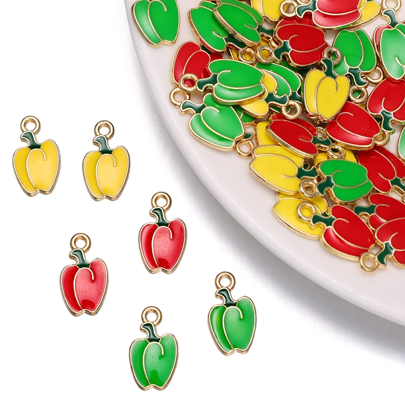 

20Pcs 9*16mm Alloy Enamel Food Ornaments Cute Mini Coloured Pepper Pendants DIY Necklace Bracelet Earrings Charm Accessories Set