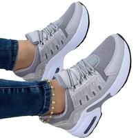2022 new fashion plus size casual sports shoes women lace up mesh breathable wedge platform sneakers womens vulcanized shoes