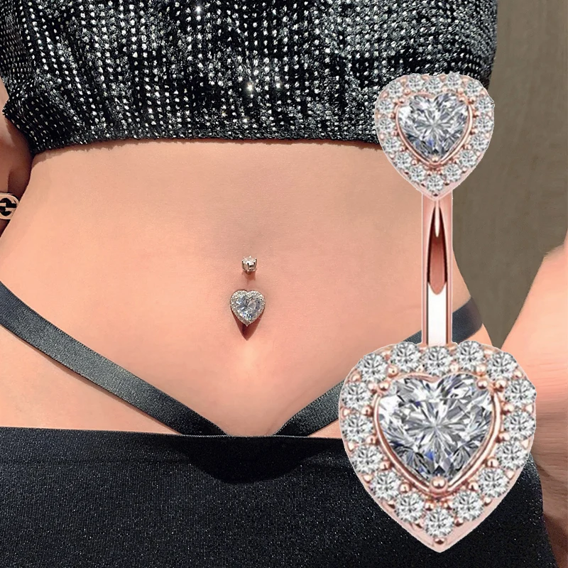 

Women Zircon Crystal Belly Button Rings Nombril Ombligo Navel Ring Surgical Steel Barbell Heart Round Body Piercing Jewelry