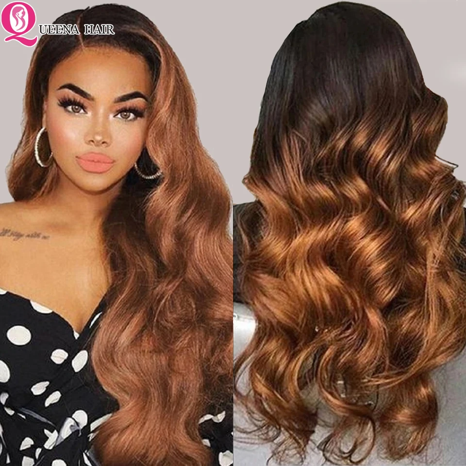 Ombre Human Hair Wig Body Wave Lace Front Wig 13x4 Human Hair Lace Frontal Wigs Ombre Honey Blonde Lace Front Wig 180% Brazilian