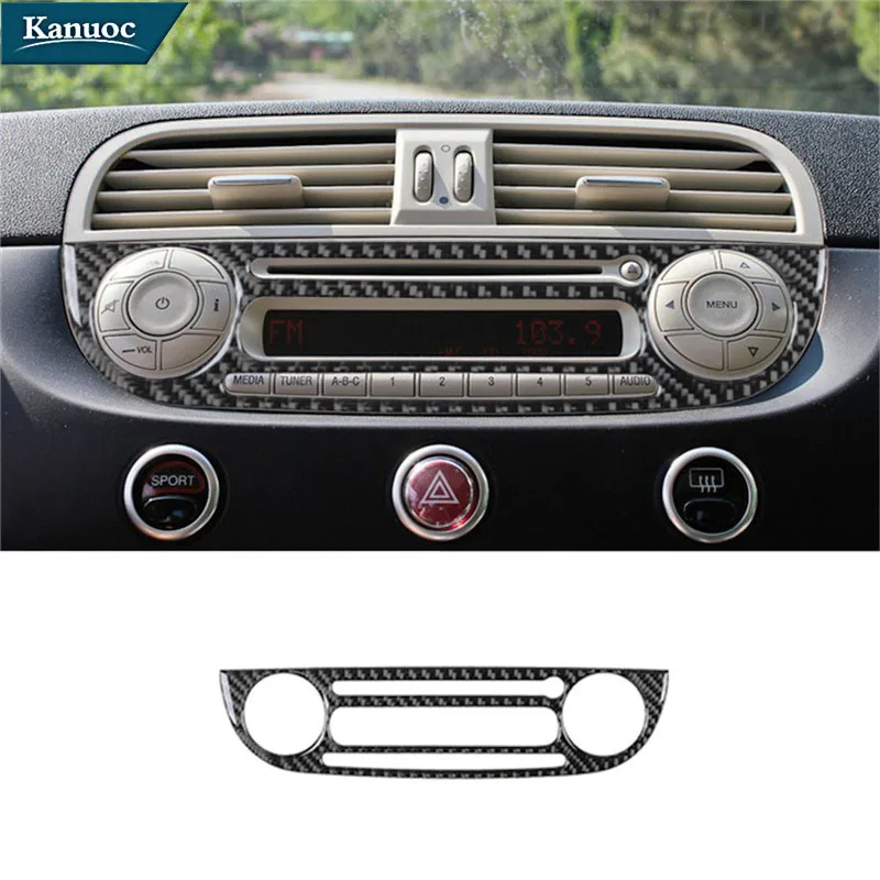 

CD Radio Panel Frame Cover Trim For Fiat 500 2012 2013 2014 2015 Carbon Fiber Stickers Car Interior Decorative Accessories