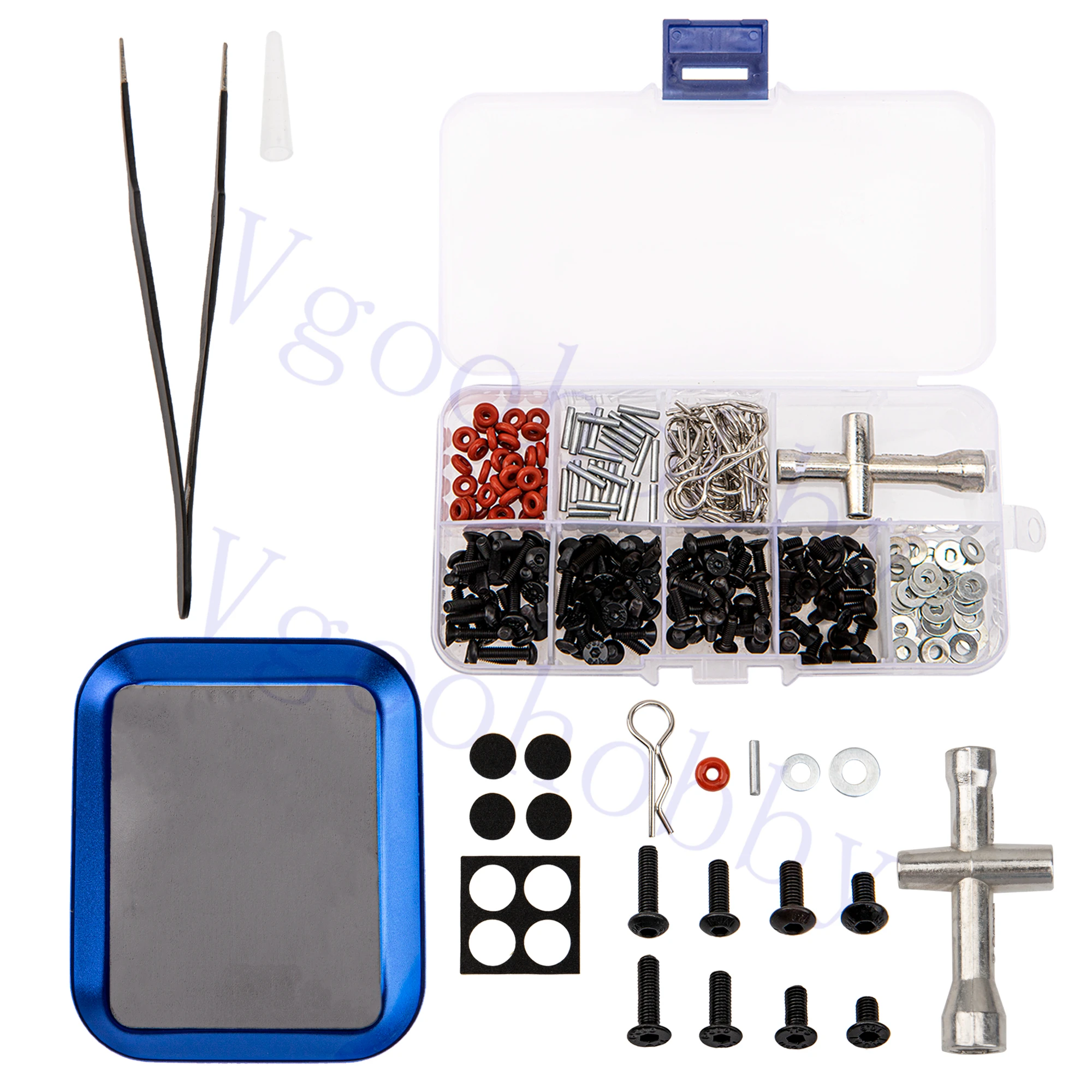 

Universal RC Screws Kit,M3 Screws Flat washers R Clips Hexagon Wrench Repair Tool Box for Traxxas Redcat HSP HPI 1/8 1/10 RC Car