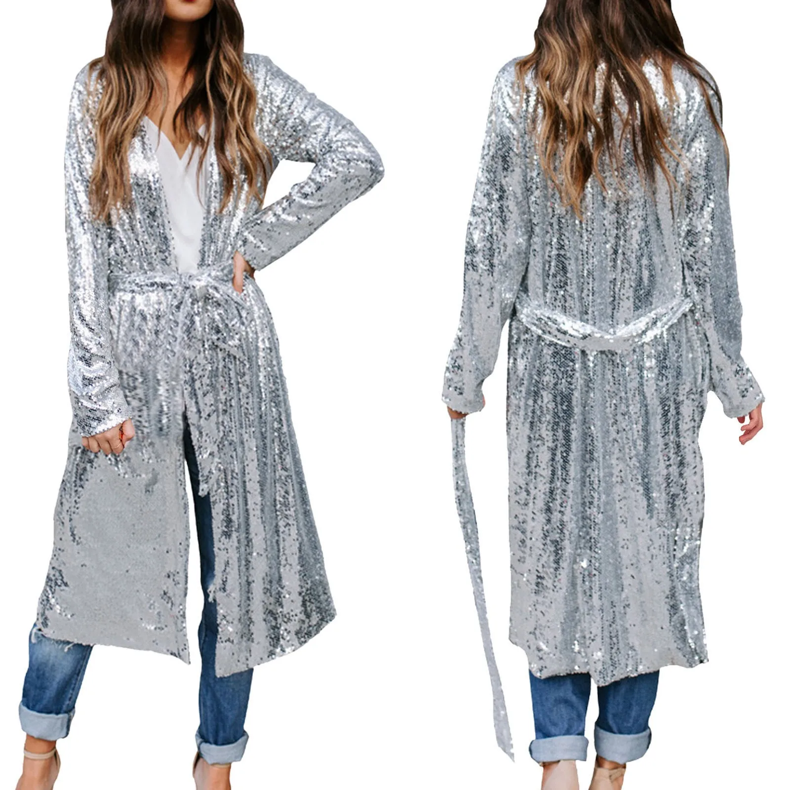 

Tan Womens Cardigan Sweater Woman Women's Fashion Casual Silver Sequins Long Long L Knit Button up Cardigans for Women