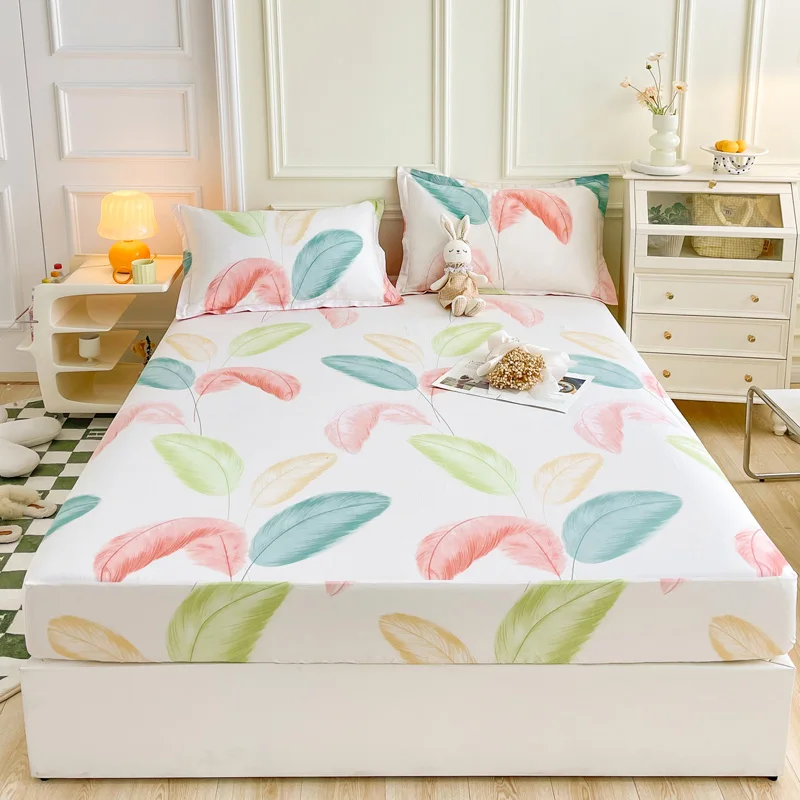

Cotton Fitted Sheet 160x200 Mattress Cover Printing Bed Sheet With Elastic Band Double Queen Size Bedsheet