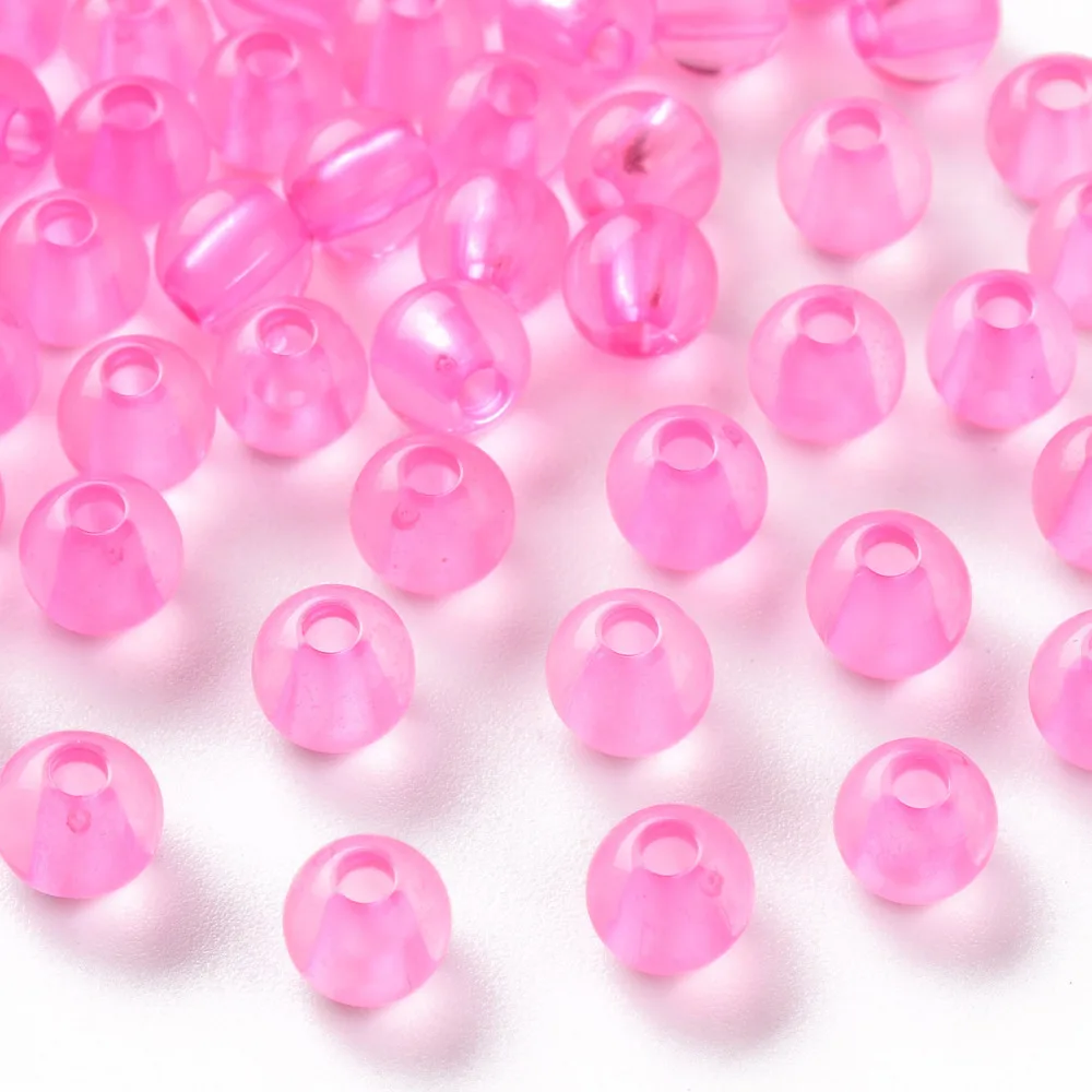 

500g Transparent Acrylic Beads Round Pearl Pink 6x5mm Hole: 1.8mm about 4400pcs/500g