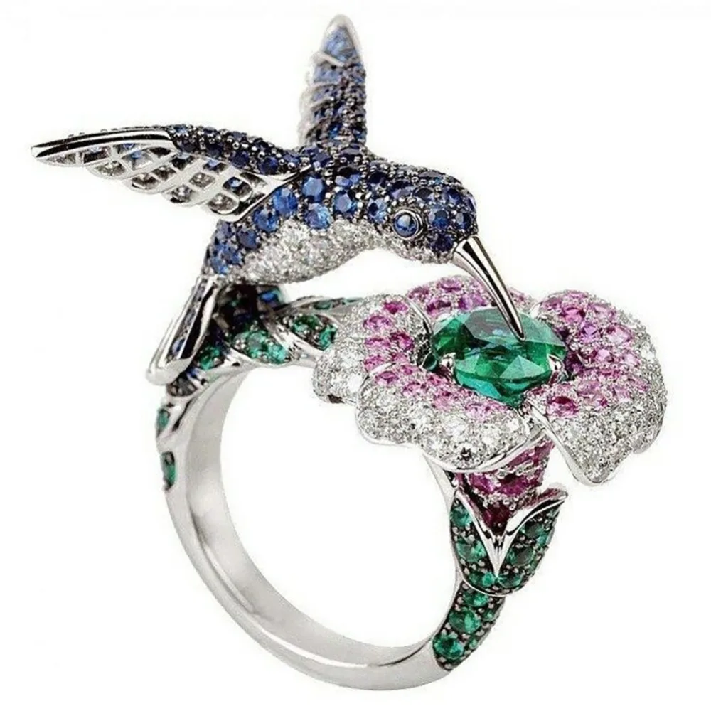 

Milangirl Fashion Women's Plated Crystal Rhinestones Bird Flower Ring Wedding Engagement Jewelry Whole Sale