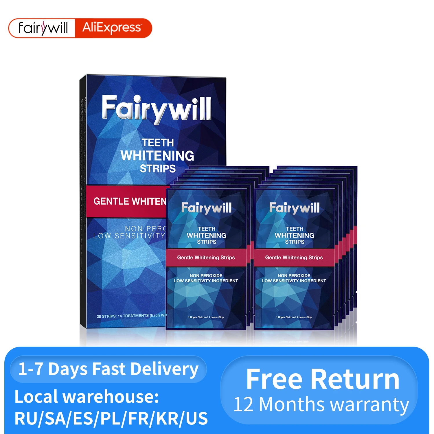 Гелевые полоски Fairywill для отбеливания зубов 332 набор ухода за полостью рта с