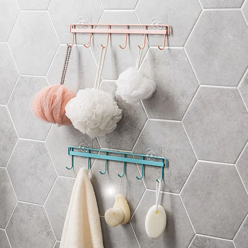 

Wall Hanging Hook Storage Rack 6 Hooks Kitchen Kitchenware Towel Hook Hanger for Wall Door Bathroom Organizer Self Adhesive