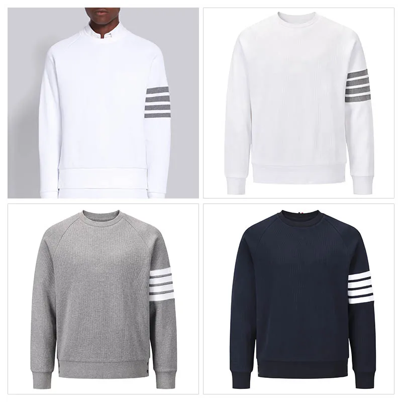TB THOM Men's Sweatshirt Autunm Fashion Brand Pullover Tops Waffle Cotton Raglan 4-Bar Stripes Loose Casual Blouses