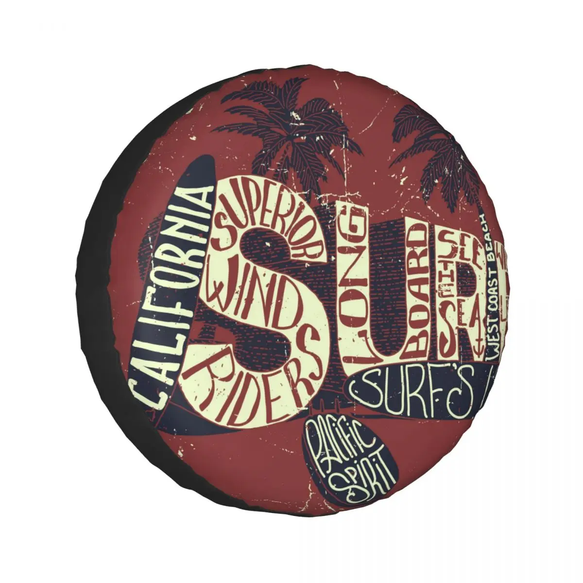 

Universal Car Tire Cover Case Spare Tire Wheel Bag Tyre Spare Storage Cover Polyester California Surfing Palms Tree