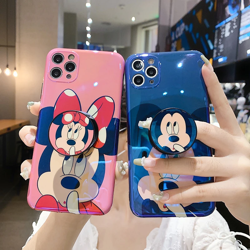 

Disney Mickey Mouse Minnie Mouse Stand Holder Phone Case for iPhone 11 12 13 mini pro XS MAX 8 7 6 6S Plus X 5S SE 2020 XR case