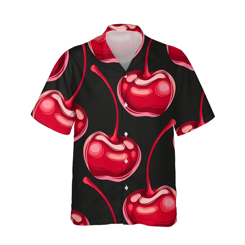 Jumeast New 3d Cartoon Cherry Printed Mens Hawaiian Shirt Short Sleeve Fashion Fruit Shirts for Men Casual Loose Tops Streetwear