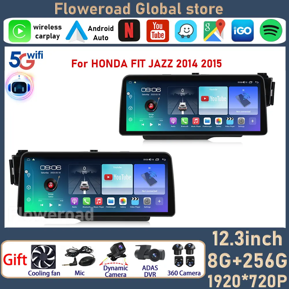 

12.3" Screen For HONDA FIT JAZZ 2014 2015 Android Car Video Player Radio Stereo City GPS Multimedia Carplay Screen Head Unit