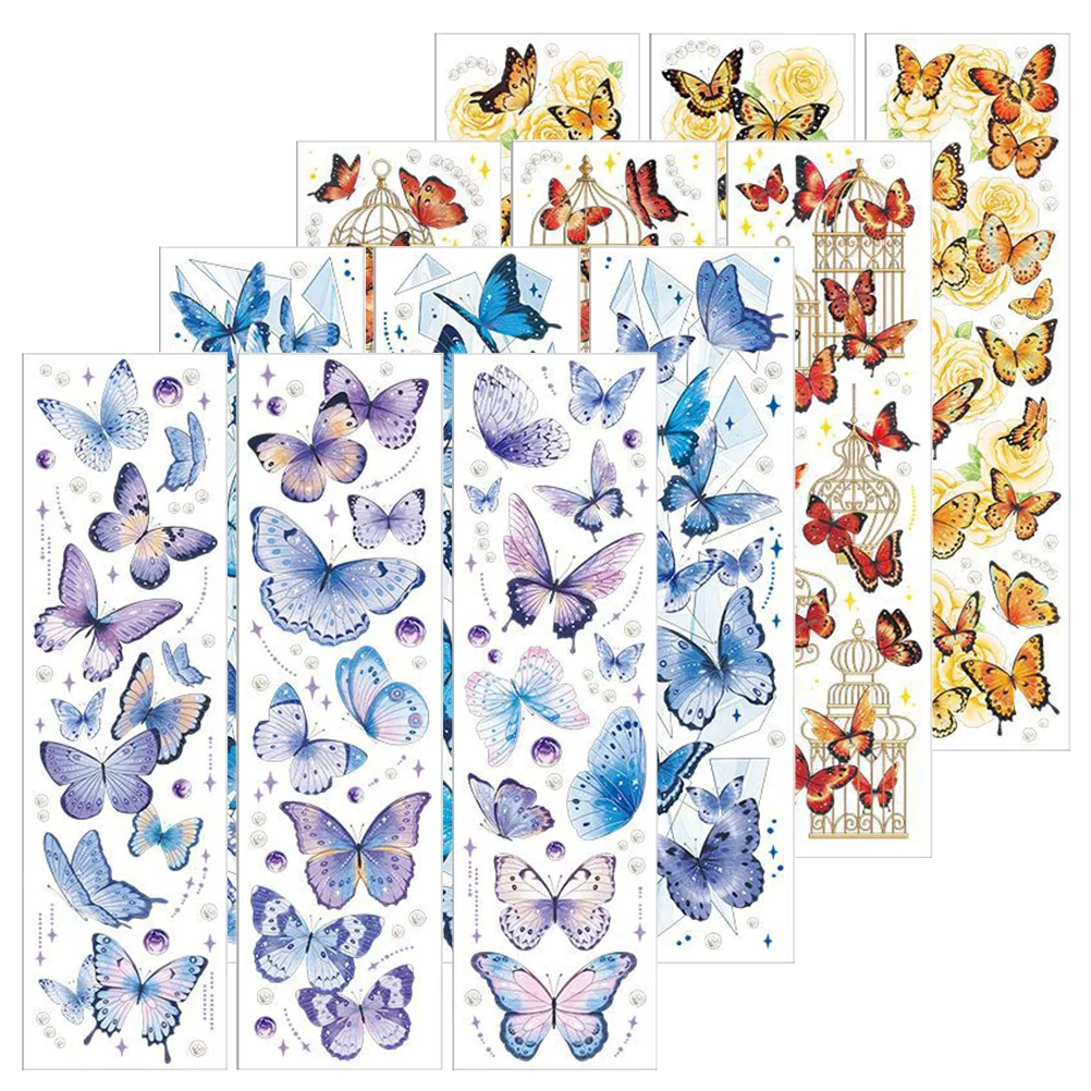 

Decal Stickers Washi Tape Butterflies Sticker Retro Scrapbook Rose Watercolor Decorative Adhesive Flower Photo Album Vintage