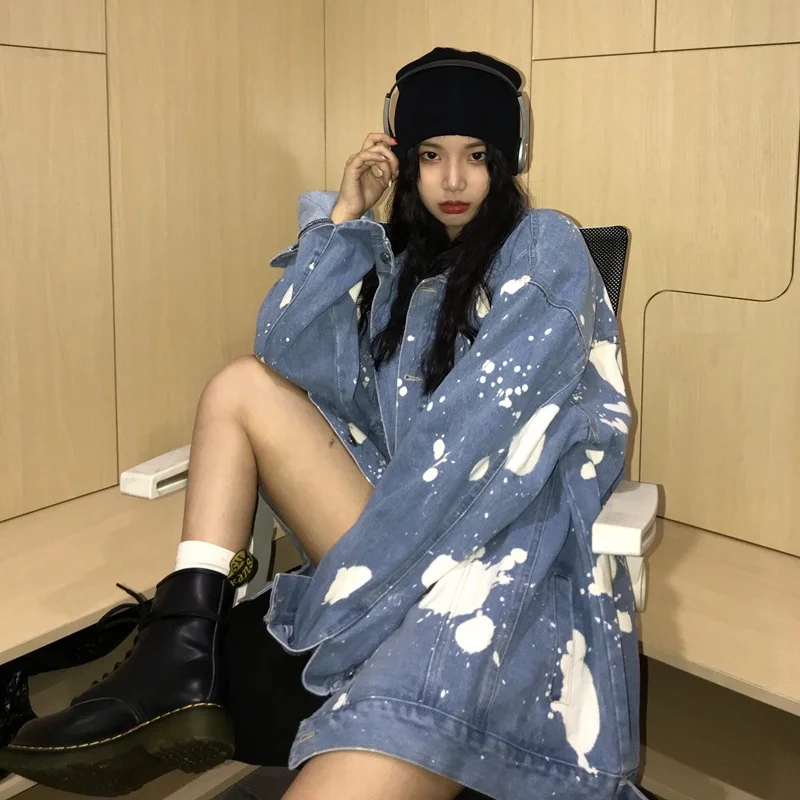 

Женская джинсовая куртка в стиле хип-хоп, свободная универсальная куртка в стиле ретро с граффити, в Корейском стиле, новинка весны 2023