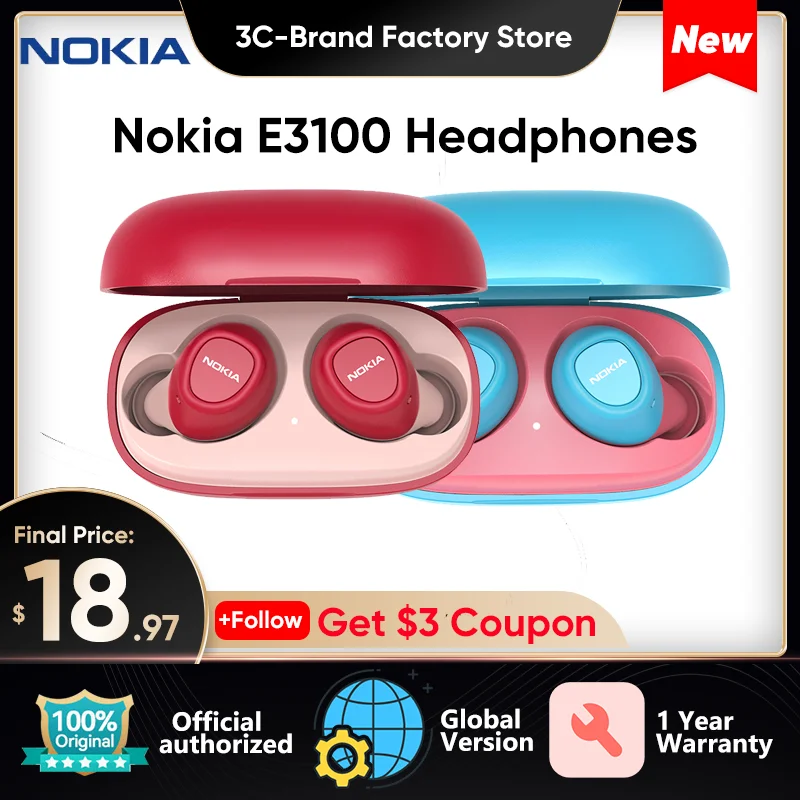 Nokia E3100 TWS Headphones Fone Auriculares Wireless Bluetooth Earphone HD Call 400mAh for Android IOS Touch Control Headset