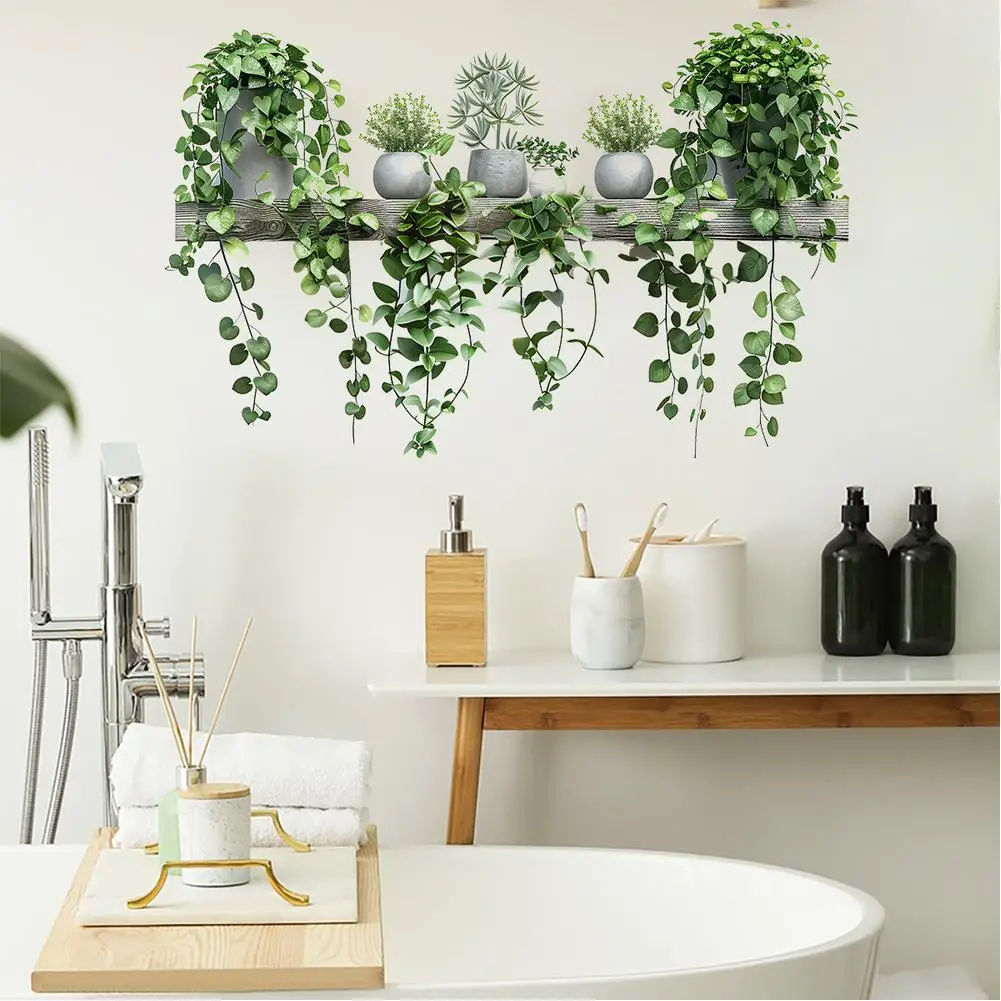 Наклейки на стену в горшках с тропическими растениями и листьями сделай сам