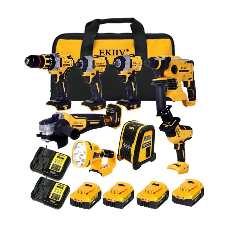 

8pcs 21v Impact Cordless Screwdriver XT1500 Brushless Angle grinder Electric wrench For Dew Socket cordless combo kit
