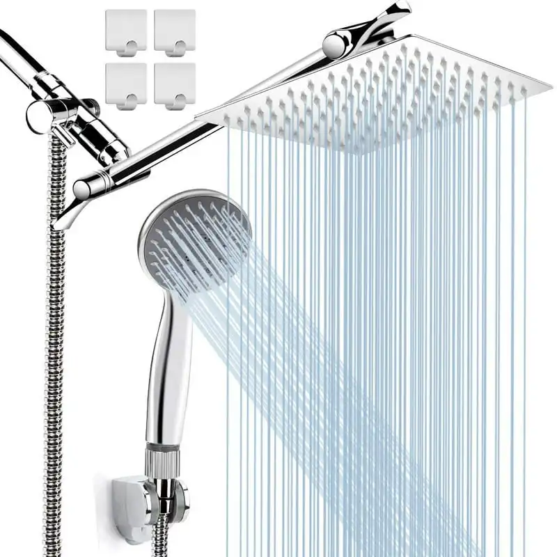 

High Pressure Rainfall Handheld Shower Combo with , 304 Stainless Steel Bath Showerhead, 1.5M Hose, Height/Angle Adjustable, All