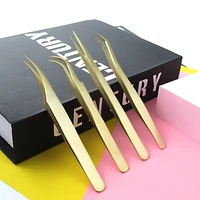4pcs gold plated eyelashes tweezers kit curved and straight pointed tip makeup tweezers