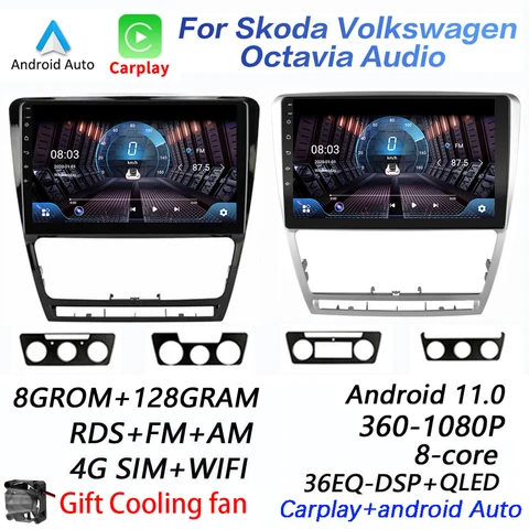 Автомагнитола Carplay с Wi-Fi, 10,1 дюйма, 2din, Android 11, мультимедийный видеоплеер, GPS-навигация для SKODA Octavia 2 A5 2007-2014