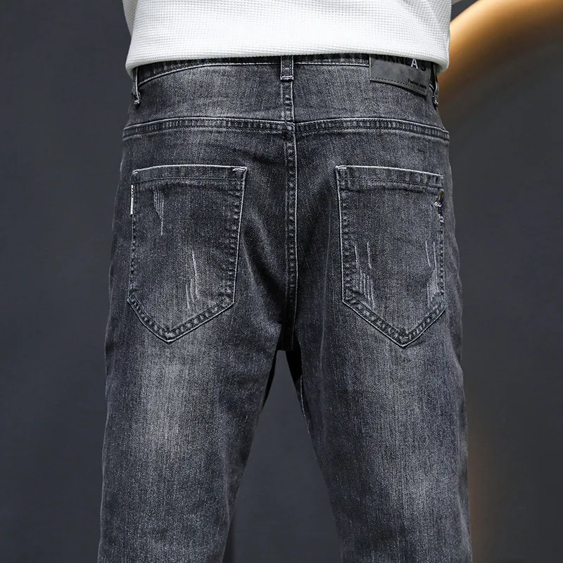 Autumn and Winter Jeans Men's Fashion Wear resistant Elastic Slim Fit Small Straight Men's  Fashion Brand Casual Versatile Pants