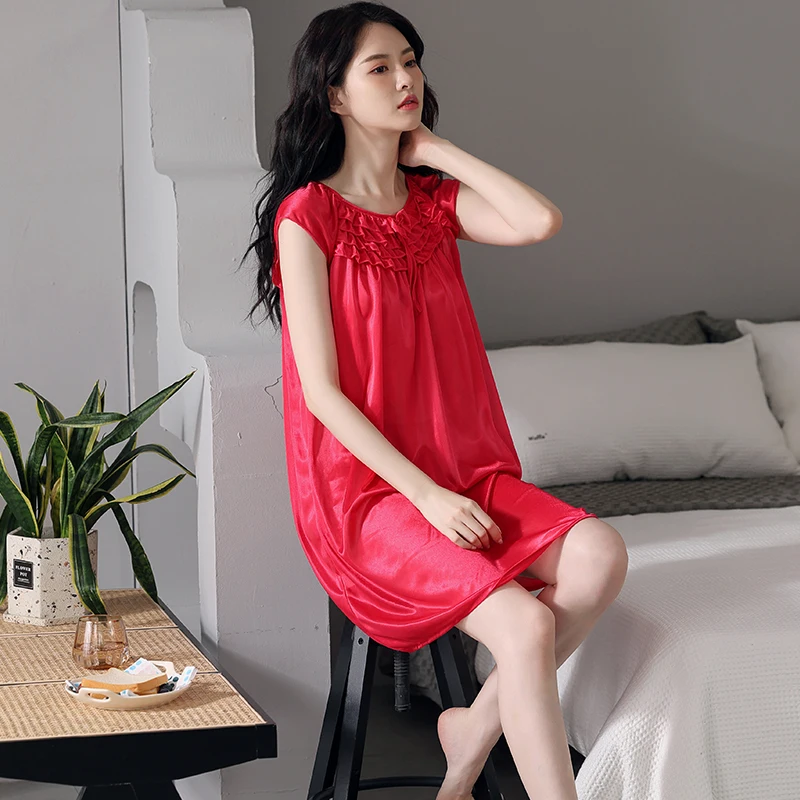 

Summer Female Dress Big Yards 5XL Nightgowns Nightdress Women Sexy Silk Sleepwear Night Dress Indoor Clothing Long Nightgown 4XL