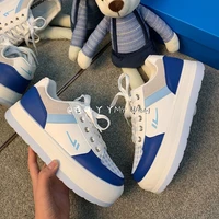 qweek 2022 new womens korean sports blue and white sneakers casual canvas platform vulcanize flat shoes tennis basket rubber