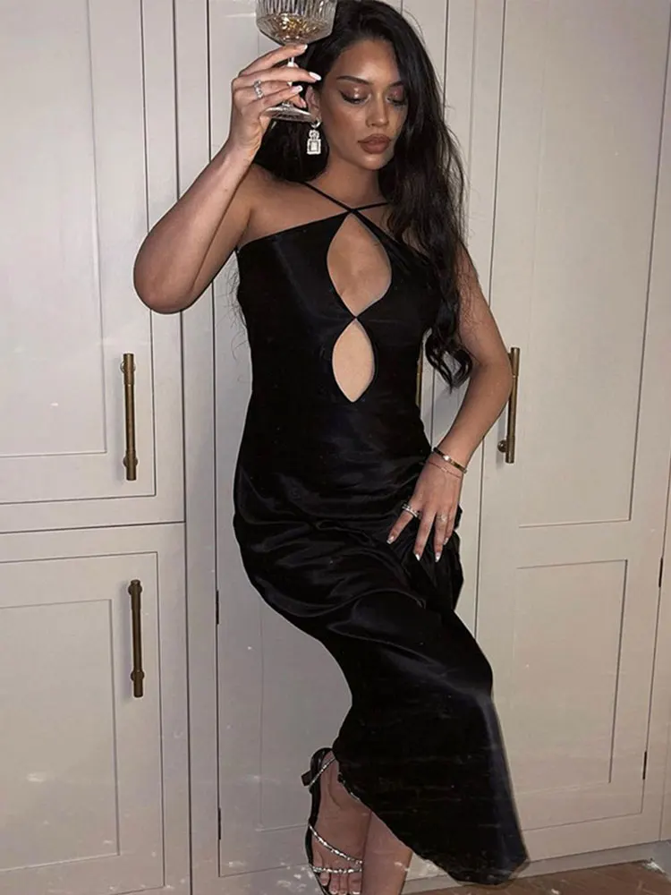 

Sexy Hollow Out Backless Dress For Women Suspender Lace Up Wrap Hip Dresses Female 2022 Autumn Lady Party Club A-line Dress