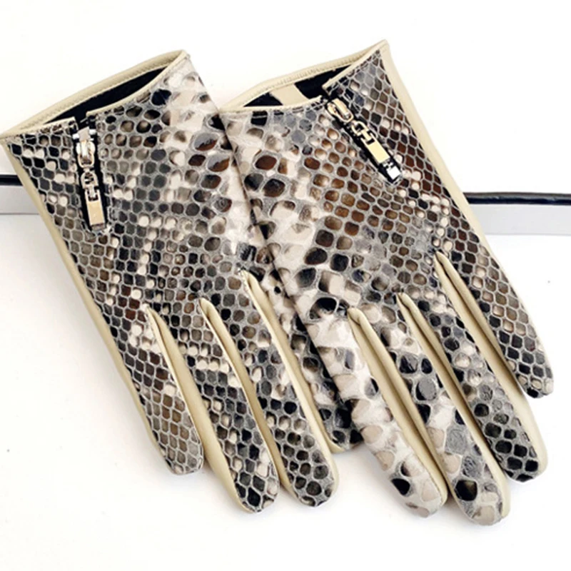 

Snake Pattern Sheepskin Gloves Women High-gloss Women Genuine Leather Gloves Winter Leather Driving Warm Gloves S3063